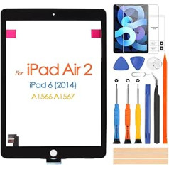 ARSSLY skārienekrāns iPad Air 2 A1566 A1567 ciparu pārveidotājs iPad Air2 6 2018 9,7 Zoll Touchscreen Glasscheibe mit Reparaturwerkzeug (vienkāršais LCD displejs) (švarc)