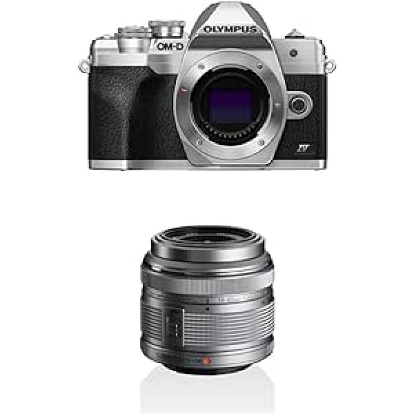 Olympus OM-D E-M10 Mark IV mikro četru trešdaļu sistēmas kamera, 4K video, jaudīgs AF, Wi-Fi, sudraba + M.Zuiko Digital 14-42mm F3.5-5.6 II R objektīvs, standarta tālummaiņa, piemērots visiem MFT Kameras