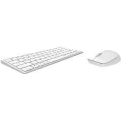 Rapoo 9600M bezvadu tastatūras peles komplekts Wireless Deskset 1300 DPI sensors, uzlādējams akumulators plakans alumīnija dizains DE izkārtojums QWERTZ PC un Mac — balts