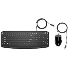 HP Pavilion 200 vadu tastatūra un pele — (1600 DPI, USB 2.0 ports, LED displejs, Windows 10, Windows 8) Spāņu QWERTY tastatūra, melna