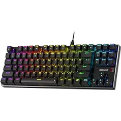 Redragon K556 TKL RGB laidinė mechaninė žaidimų klaviatūra, 80 % 87 klavišų karštai keičiama klaviatūra su aliuminio pagrindu, patobulinta bazė ir triukšmą sugeriančios putos linijinis raudonas jungiklis