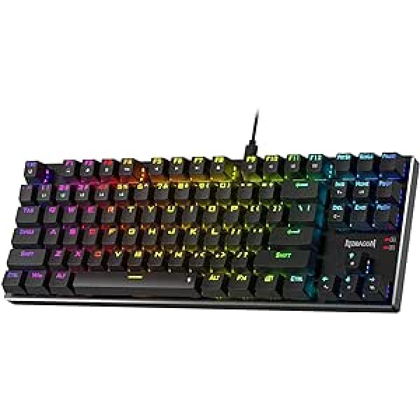 Redragon K556 TKL RGB vadu mehāniskā spēļu tastatūra, 80% 87 taustiņu karsti nomaināma tastatūra ar alumīnija pamatni, uzlabota pamatne un troksni absorbējošām putām, lineārs sarkans slēdzis