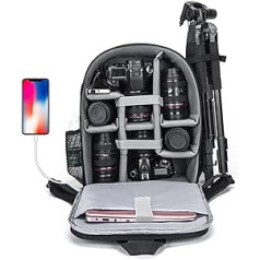 CADeN Anti-Theft Design Camera Backpack Bag for Sony Canon Nikon DSLR/SLR Mirrorless Waterproof with 15.6 Inch Laptop Compartment, USB Charging Port, Tripod Mount, Rain Cover, Black L