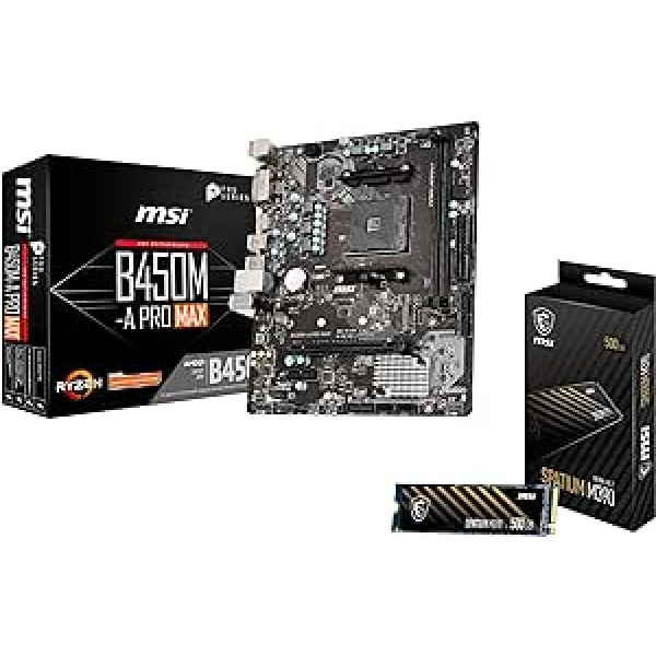 MSI B450M-A PRO MAX galvenā plate M-ATX AMD AM4 Ryzen 3000 un MSI SPATIUM M390 NVMe M.2 500 GB SSD.