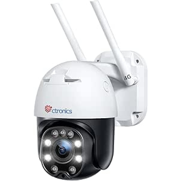 ctronics 5x Optical Zoom: 3G/4G LTE Outdoor Surveillance Camera with SIM Card, PTZ IP Camera Outdoor with Person Detection, Automatic Tracking, 355°/90° Swivel, Colour Night Vision, IP66