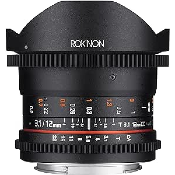 Rokinon Cine DS 12 mm T3.1 Ultra Wide Cine Fischaugenobjektiv für Sony E Mount Wechselobjektivkameras (NEX) — Full Frame saderība