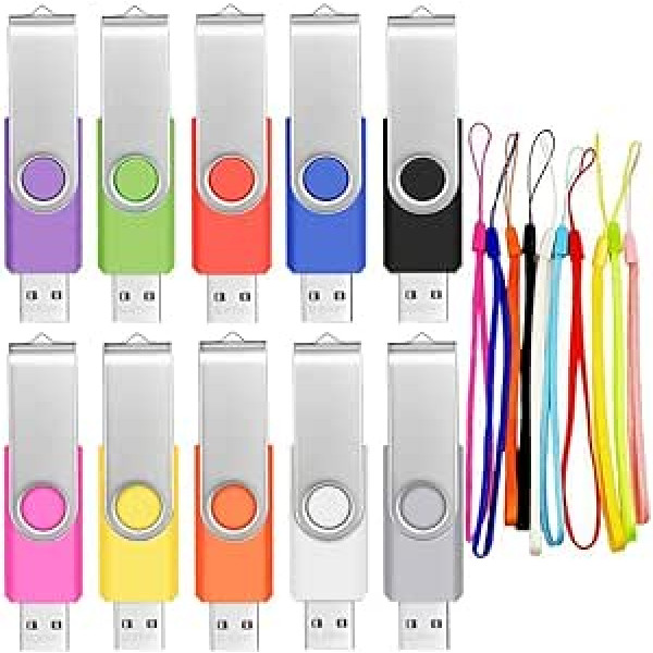 USB Sticks 16GB Pack of 10, FEBNISCTE 16GB Memory Stick Foldable Swivel Flash Drives Data Storage Pendrive for Graduation Gift USB 2.0 Memory Stick Multicoloured USB Flash Drive