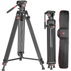 EVUMO Video Tripod, 74 Inch Professional Heavy Duty Fluid Head Tripod for Camera Camcorder, Dual-Mode QR Plate Compatible with DJI RS Gimbal Manfrotto, 360° Pan & +90°/-75° Tilt, Max Load 22 lb/10 kg