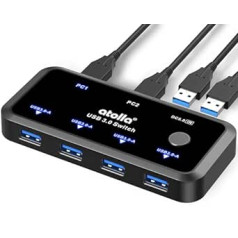 USB slēdzis, atolla USB 3.0 slēdzis 2 in 4 Out, 2 PC USB slēdzis ar 2 USB 3.0 A līdz A kabeļiem tastatūrai, pelei, printerim, skenerim, USB zibatmiņām utt.