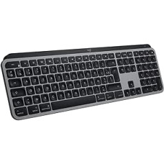 Logitech MX Keys Wireless for Mac apgaismota tastatūra ar plaukstu balstu, LED pogas, Bluetooth, USB-C, 10 dienu akumulatora darbības laiks, metāla konstrukcija, Apple macOS franču AZERTY izkārtojums Pelēks