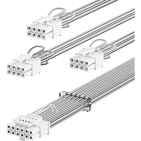 Fasgear PCIe 5.0 GPU barošanas kabelis 70 cm sudrabots vara kodols, 16 kontaktu (12+4) 12VHPWR priekš RTX 3090 Ti 4080 4090 | 3x8 kontaktu (4+4) PCI-e spraudnis tikai moduļu barošanas avotam Corsair/Great Wall/Thermaltake