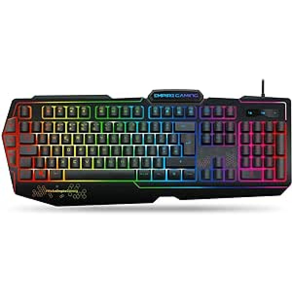 EMPIRE GAMING — K900 spēļu tastatūra QWERTY — 105 pusmehāniskie taustiņi — 9 režīmu LED RGB fona apgaismojums, ieskaitot 1 pielāgojamu režīmu — 19 spēļu tastatūra pret spoku veidošanu