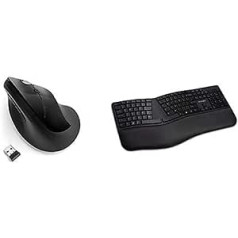 Kensington Set Pro Fit Ergo belaidė klaviatūra, vokiškas QWERTZ klaviatūros išdėstymas, K75401DE ir Kensington belaidė ergonominė vertikali pelė, Wireless Pro Fit Ergo, K75501EU