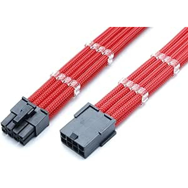 Shakmods 8-Pin ATX CPU Motherboard Arm Extension Cable 30 cm + 2 Cable Combs - Red