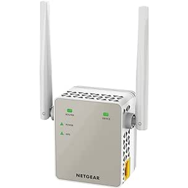 Netgear EX6120-100PES AC1200 WiFi kartotuvas dviejų juostų WiFi signalo stiprintuvas ir stiprintuvas (apima nuo 2 iki 3 kambarių ir 20 įrenginių, greitis iki 1200 Mbps, kompaktiška maitinimo kištuko konstrukcija)