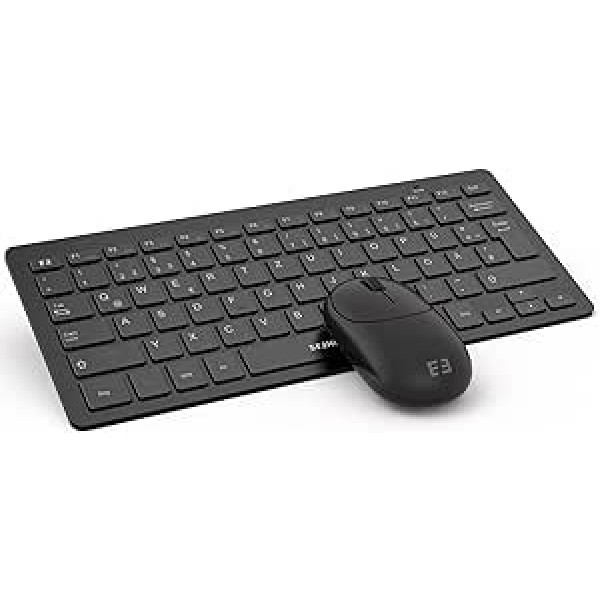 seenda bezvadu tastatūra un pele Maza, īpaši plāna mini bezvadu tastatūra ar peli ar USB uztvērēju datoram/klēpjdatoram/viedtelevizoram/mājai/birojam/ceļošanai, QWERTZ izkārtojums un kluss klikšķis (melns)