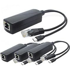 ANVISION AV-PS05-1 5V PoE skirstytuvas, 48V–5V 2,4A adapteris su mikro USB kištuku, suderinamas su IEEE 802.3af, skirtas IP kamerai, planšetiniams kompiuteriams, Dropcam arba Raspberry Pi ir kt., 4 vnt.