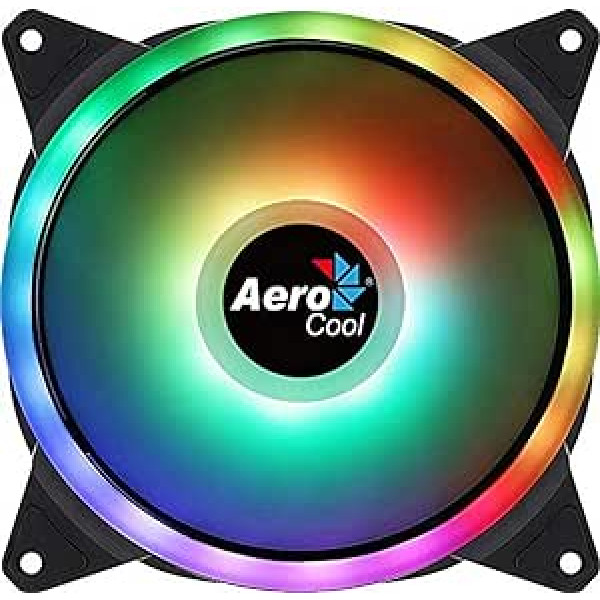 Aerocool Duo 14 ARGB LED kompiuterio ventiliatorius, 140 mm, 1000 aps./min., Išlenktos ventiliatoriaus mentės maksimaliam vėsinimui ir antivibracinėms trinkelėmis