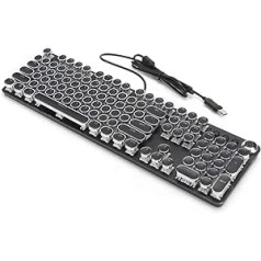 PUSOKEI elektrolītiskā tastatūra Retro vadu USB spēļu tastatūra Mehāniskā tastatūra ar 104 taustiņiem un gaismas efektu Gamer galddatoram