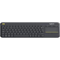 Logitech K400 Wireless Plus TV keyboard with touchpad, 2.4 GHz connection via USB Unifying receiver, programmable multimedia keys, Windows / Android / ChromeOS, French AZERTY layout, Black