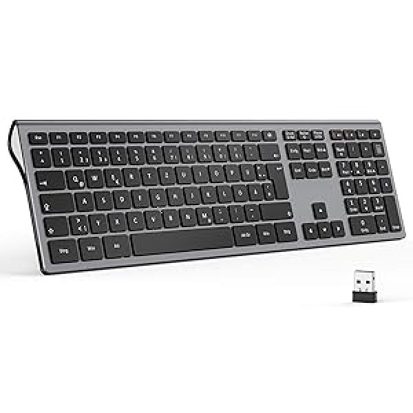 seenda bezvadu tastatūra, klusa bezvadu tastatūra ar ciparu tastatūru, 2.4G USB tastatūra, kas saderīga ar datoru, klēpjdatoru un Android TV, QWERTZ izkārtojums, Space Grey