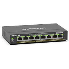 NETGEAR GS308EP PoE slēdzis 8 portu Gigabit Ethernet LAN slēdzis PoE+ 62 W Plus (pārvaldīts tīkla slēdzis PoE ar IGMP Snooping, QoS, VLAN, bez ventilatora metāla korpuss), melns