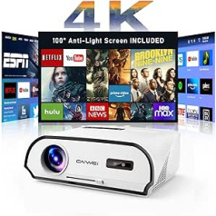 Viedais 4K projektors ar WiFi un Bluetooth, 1100 ANSI lūmenu dienasgaismas mājas kinozāles projektors ar Android Apps Netflix LED video projektors ar HDMI USB LAN portu spēlēm