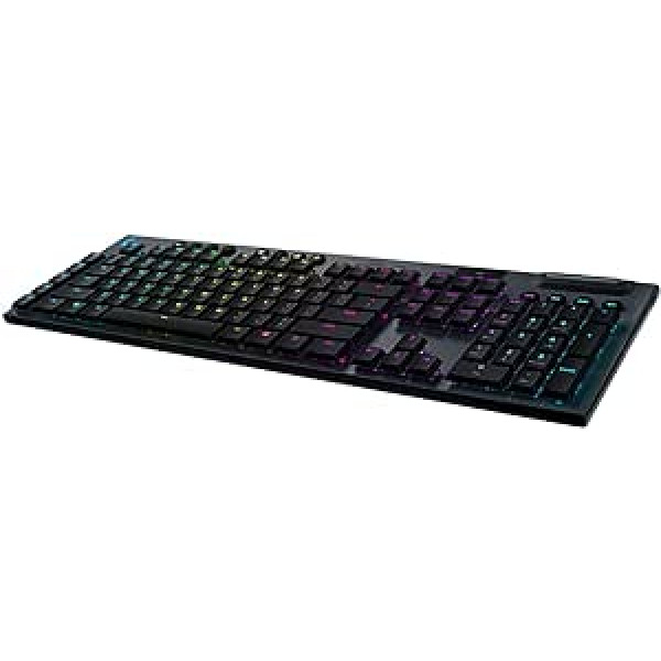 Logitech G915 LIGHT SPEED bezvadu mehāniskā spēļu tastatūra, Clicky GL-pogas slēdzis ar zema profila Lielbritānijas QWERTY izkārtojumu, oglekļa