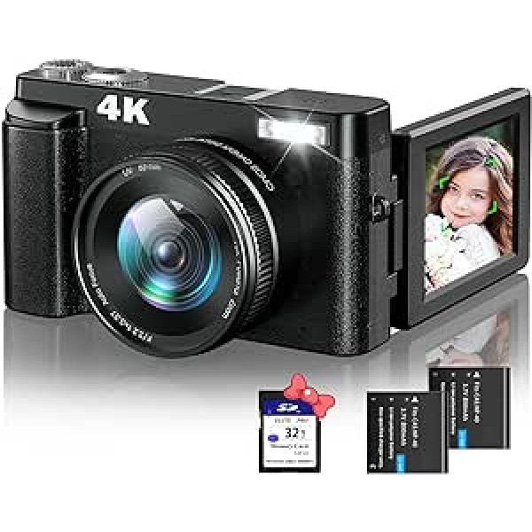 4K digitālā kamera ar 32G karti 48MP fotokamera Autofokuss ar UV objektīvu Kompakta kamera Digitālā kamera ar pašbildes mirgošanu un attēla stabilizāciju Digitālā kamera fotokamera iesācējiem