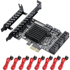 MZHOU SATA PCIE karte, 8 SATA portu ASM1064+575 3.0 PCIe karte ar 8 SATA kabeļiem 6 Gbit/s kontroliera paplašināšanas karte, atbalsta Windows XP / 7/8/10/ MAC