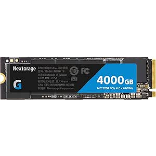 Nextorage 4TB NVMe PCIe Gen.4 M.2 iekšējais SSD (lasīšanas ātrums līdz 7300 MB/s, rakstīšanas ātrums līdz 6900 MB/s)