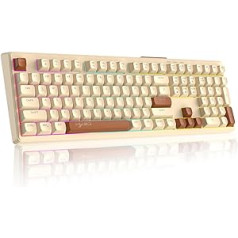 V300 108 vadu spēļu tastatūra, QWERTY RGB tastatūra ar varavīksnes fona apgaismojumu, apgaismota tastatūra un membrānas taustiņi/multivides taustiņi, ergonomiski ABS bumbiņu vāciņi — burbuļu tēja