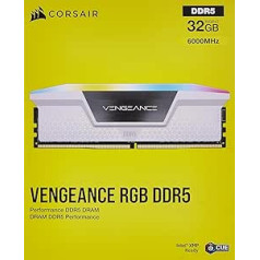 CORSAIR Vengeance RGB DDR5 RAM 32GB (2x16GB) 6000MHz CL30 Intel XMP iCUE suderinama kompiuterio atmintis – balta (CMH32GX5M2B6000C30W)