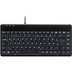 Perixx PERIBOARD-409 U Mini USB tastatūra ar vadu - mazs praktisks formāts - 1,80 m kabelis - klavierlaka - QWERTZ vācu izkārtojums