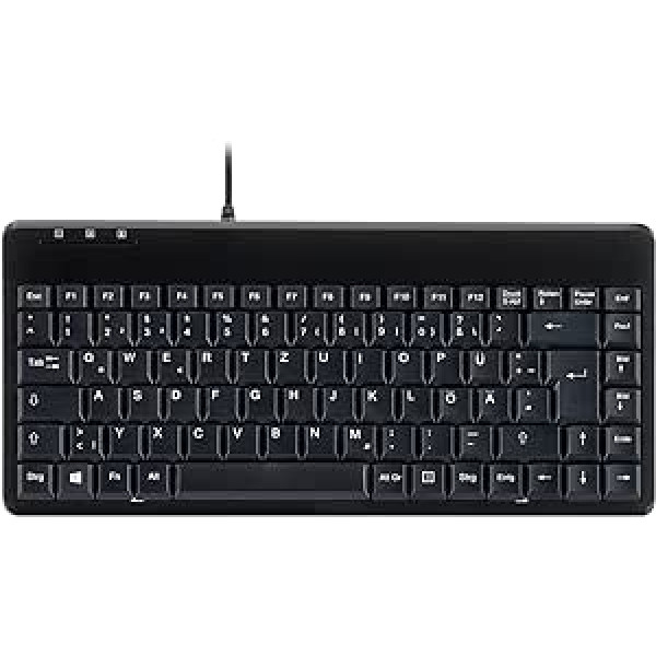 Perixx PERIBOARD-409 U Mini USB tastatūra ar vadu - mazs praktisks formāts - 1,80 m kabelis - klavierlaka - QWERTZ vācu izkārtojums