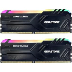 [RGB DDR4 RAM] GIGASTONE RGB Game Turbo (melns) galddatora operatīvā atmiņa 16 GB (2 x 8 GB) DDR4 RAM 16 GB DDR4-3200 MHz PC4-25600 CL16 1,35 V 288 pin/pin nebuferēta datora atmiņa, kas nav EPC datorā.