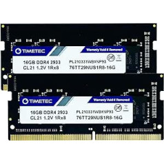 Timetec 32 GB komplekts (2 x 16 GB) DDR4 2933 MHz PC4-23400 bez ECC, nebuferēts 1,2 V CL21 1Rx8 viena ranga 260 kontaktu SODIMM klēpjdatora piezīmjdatora datora atmiņas RAM moduļa jauninājums (32 GB KIT) (2)