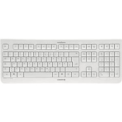 CHERRY KW 3000 bezvadu tastatūra ar ciparu tastatūru, vācu izkārtojums (QWERTZ), 2,4 GHz radio savienojums, zema trokšņa līmeņa taustiņi, plakans dizains, darbināms ar akumulatoru, balts/pelēks