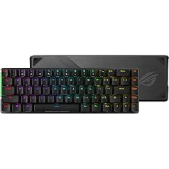 ASUS ROG Falchion MX 65% bezvadu RGB spēļu mehāniskā tastatūra, Cherry MX sarkanie slēdži, PBT Doubleshot taustiņu vāciņi, vadu/2,4 G Hz, skārienpanelis, tastatūras vāka futrālis, makro atbalsts melns, Lielbritānijas izkārtojums