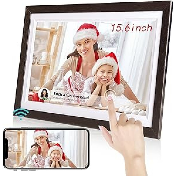 BYYBUO 15,6 collu WiFi digitālais attēlu rāmis, 1366 x 768 IPS skārienekrāna digitālais foto rāmis, 32G valrieksts, kopīgojiet fotoattēlus vai videoklipus, izmantojot lietotni Frameo