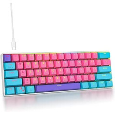 SOLIDEE pārnēsājama 60% mehāniskā spēļu tastatūra, 61 taustiņu kompaktais RGB LED fona apgaismojums, vadu tastatūra ar USB tipa C kabeli, ar lineāro sarkano slēdzi operētājsistēmai Windows PC Mac (61 rozā)