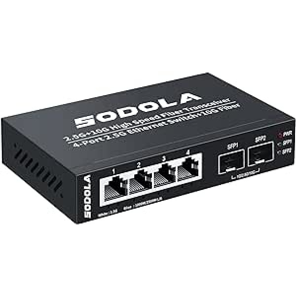 SODOLA 6 porta 2,5 G nepārvaldīts Ethernet slēdzis, 4 x 2,5 GBASE-T porti, 2 x 10 G SFP+, 60 Gbps pārslēgšanas jauda, mini sienas montējams 2,5 Gb tīkla slēdzis bezvadu piekļuves punktam, NAS, personālajam datoram