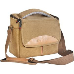 FOSOTO DSLR Camera Bag Vintage Shoulder Bag Anti-Shock Camera Messenger Bag, khaki, Camera case