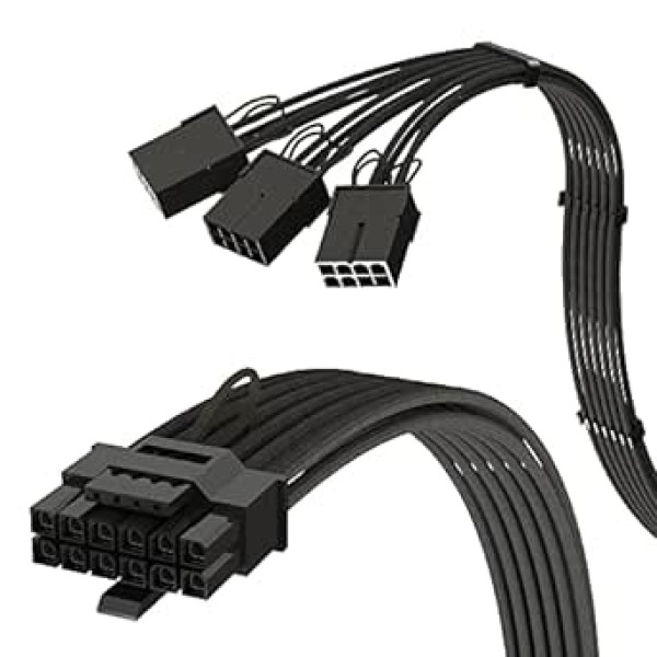 Savienojums – PCIE 5.0 12VHPWR 16-pin (12+4) 16 AWG apvalkots lielas strāvas barošanas avota kabelis RTX4000 līdz 3X 8-pin PCIE 4.0 barošanas avotam, 30 cm, saderīgs ar visiem RTX4000 un RFETX300,0