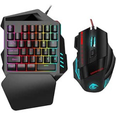 Backlight Single Hand Gaming Keyboard and Mouse Combination, 35 Keys LED Backlight, 1000 DPI 5500 DPI Adjustable Optical Mouse, Keyboard Mouse Set