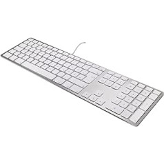 Matias FK318S-DE Alumīnija USB tastatūra/tastatūra Apple Mac OS | QWERTZ | Deutsch | mit reaktionsschnellen flache Tasten und zusätzlichem Ziffernblock | Silber/Weiß