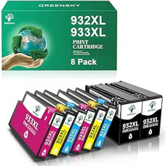 GREENSKY 932XL 933XL printeru kasetnes, kas saderīgas ar HP Officejet 6600 6700 7110 7510 7610 7612 6100 (2 melnas, 2 ciānas, 2 fuksīna un 2 dzeltenas)