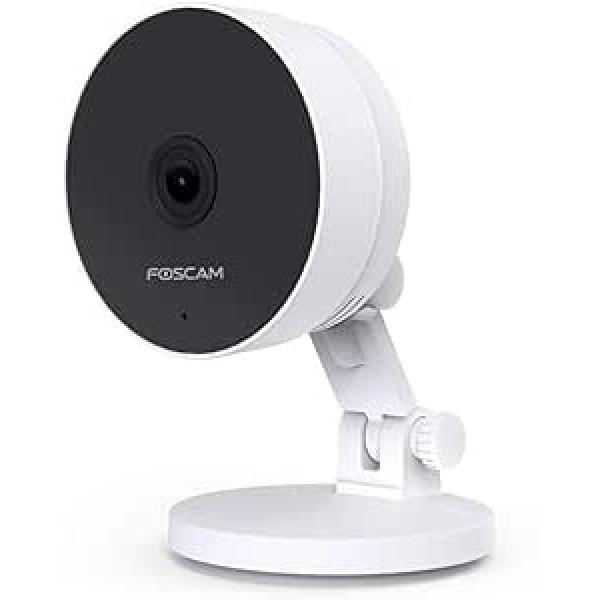 Foscam C2M WLAN IP tīkla kamera, Full HD 1080P 2MP iekštelpu kamera, AI personas noteikšana un trauksmes paziņošana, saderīga ar Alexa, divjoslu 5GHz/2,4Hz WiFi, divvirzienu audio, nakts redzamība, balts