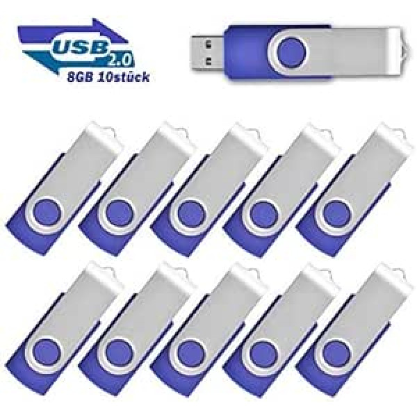 EASTBULL USB Stick 8 GB Pack of 10 Memory Sticks Foldable USB 2.0 Transmemory Data Memory Stick Storage Portable Pen Drive Flash Drive (Blue-1)