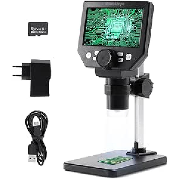 PRECIPETTE LCD digitālie mikroskopi 4,3 collu mikroskops 1080P 1000X palielinājums ar 8 LED 32G karti, 1-1000X digitālais mikroskops PCB monētu, kukaiņu rotaslietu skatīšanai